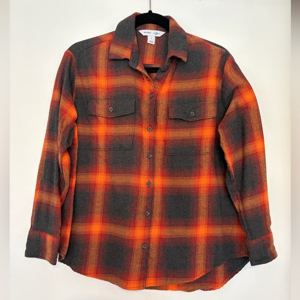 Old Navy The Boyfriend Shirt Warm Plaid, Size Small